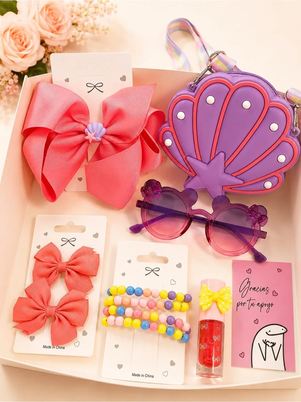 Kids Hair Accessory Gift Box - Pink with Gold Bow